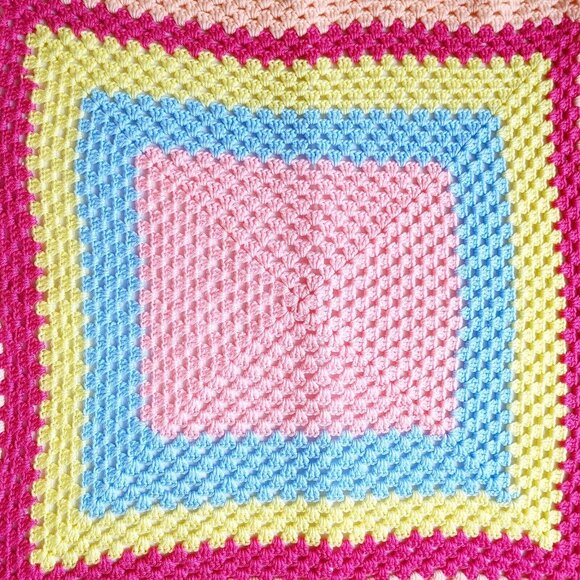Handmade Open Knit Crochet Baby Blanket Pastel Colors Afghan Throw 30" x 30" - Picture 2 of 2